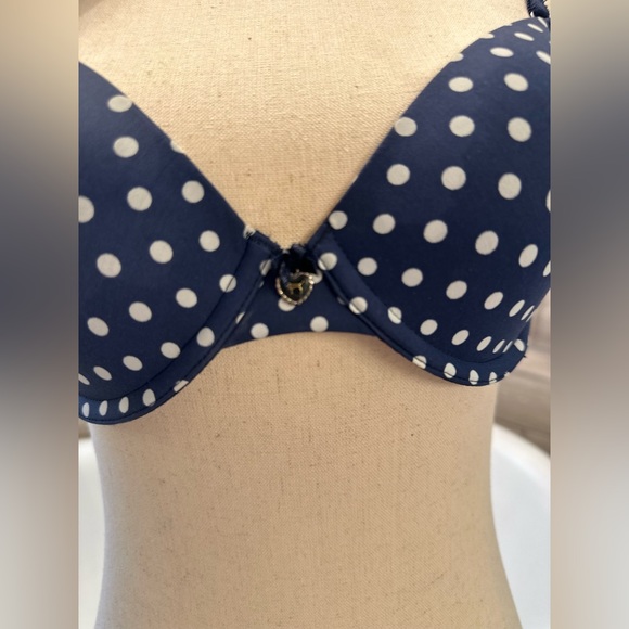 Victoria Secret Love Pink Navy Blue Polka Dot Bra with Charm & Pink Lace - Picture 5 of 15